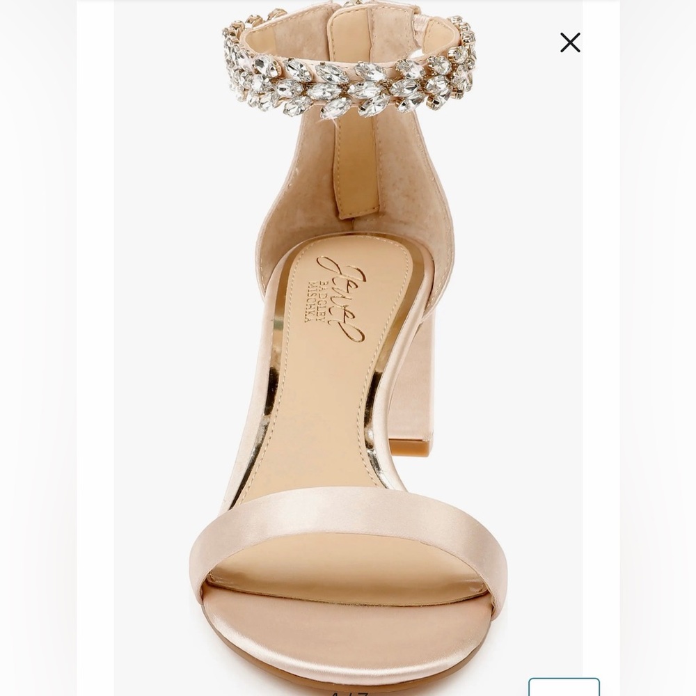 Badgley Mischka Blush Satin Crystal-Ankle Block Heel Sandal - Picture 3 of 7